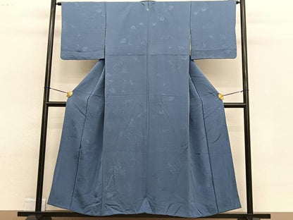 平和屋着物■上質な色無地　蔦の葉地紋　鉄御納戸色　正絹　逸品　BAAW4851hv