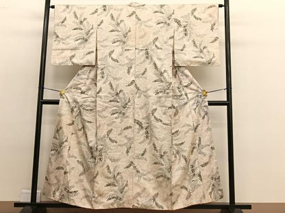 平和屋着物■上質な小紋 紬地 草葉文 正絹 逸品 BAAW4858hv