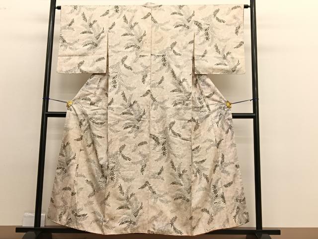 平和屋着物■上質な小紋 紬地 草葉文 正絹 逸品 BAAW4858hv
