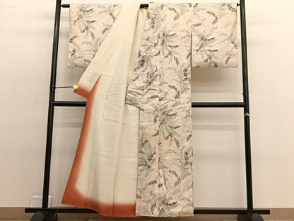 平和屋着物■上質な小紋 紬地 草葉文 正絹 逸品 BAAW4858hv