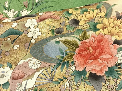 平和屋着物■訪問着　手描き　刺繍　流水花車文　暈し染め　金彩　正絹　逸品　BAAW4859hv