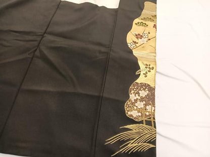 平和屋着物■豪華黒留袖 立波飛鶴花文 金彩 正絹 逸品 BAAW4901hv