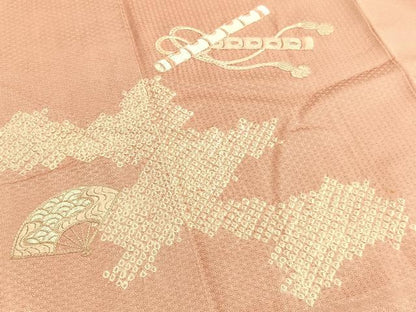 平和屋着物■訪問着　絞り　刺繍　扇面横笛文　正絹　逸品　BAAW4910hv