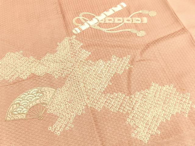 平和屋着物■訪問着　絞り　刺繍　扇面横笛文　正絹　逸品　BAAW4910hv