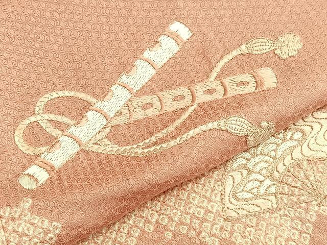 平和屋着物■訪問着　絞り　刺繍　扇面横笛文　正絹　逸品　BAAW4910hv