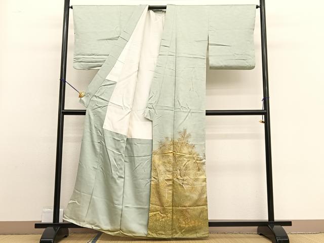 平和屋着物■色留訪問着　刺繍　若松葉　金彩　正絹　逸品　BAAW4914hv