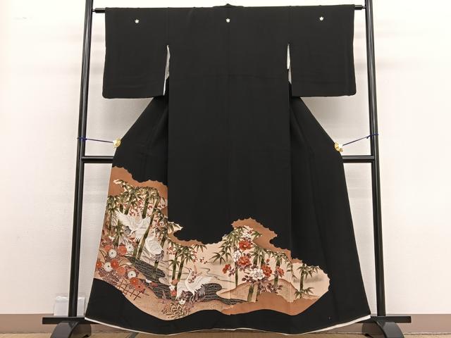 平和屋着物■豪華黒留袖 刺繍 群鶴竹梅文 正絹 逸品 BAAW4919hv