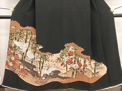 平和屋着物■豪華黒留袖 刺繍 群鶴竹梅文 正絹 逸品 BAAW4919hv