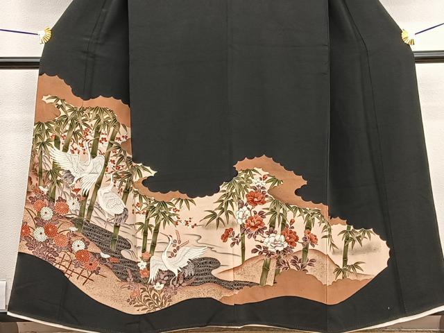 平和屋着物■豪華黒留袖 刺繍 群鶴竹梅文 正絹 逸品 BAAW4919hv
