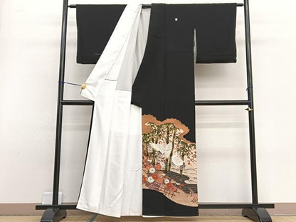 平和屋着物■豪華黒留袖 刺繍 群鶴竹梅文 正絹 逸品 BAAW4919hv