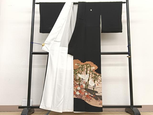 平和屋着物■豪華黒留袖 刺繍 群鶴竹梅文 正絹 逸品 BAAW4919hv