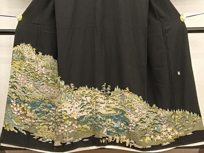 平和屋着物■豪華黒留袖　友禅　作家物　浜松風景文　正絹　逸品　BAAW4921hv