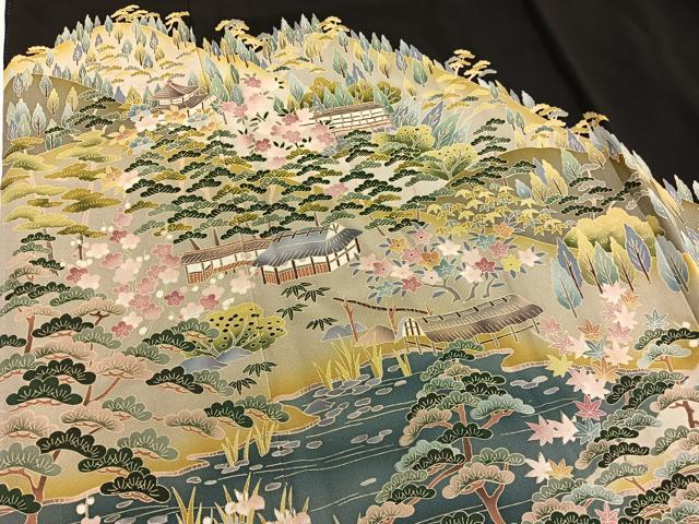 平和屋着物■豪華黒留袖　友禅　作家物　浜松風景文　正絹　逸品　BAAW4921hv