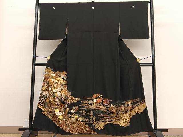 平和屋着物■豪華黒留袖 駒刺繍 御所車花文 金彩 正絹 逸品 BAAW4937hv