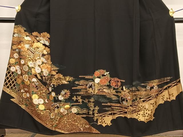 平和屋着物■豪華黒留袖 駒刺繍 御所車花文 金彩 正絹 逸品 BAAW4937hv