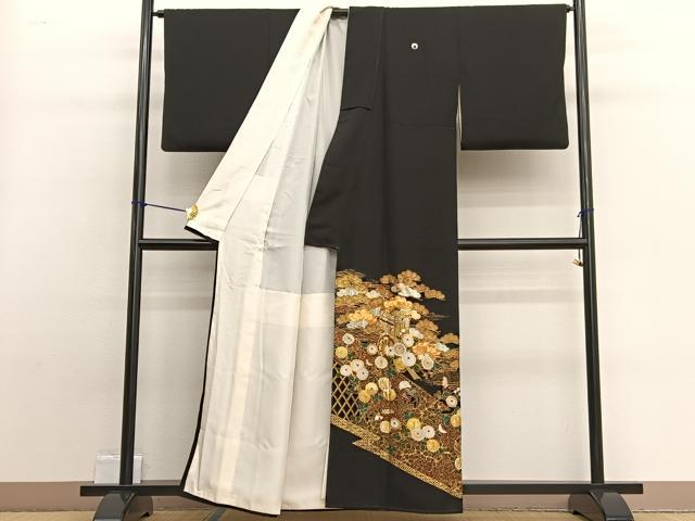 平和屋着物■豪華黒留袖 駒刺繍 御所車花文 金彩 正絹 逸品 BAAW4937hv