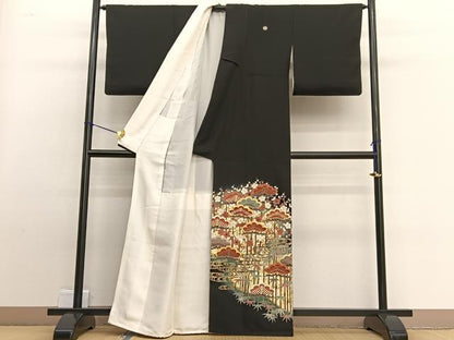 平和屋着物■豪華黒留袖 駒刺繍 松竹梅 暈し染め 金彩 正絹 逸品 BAAW4945hv