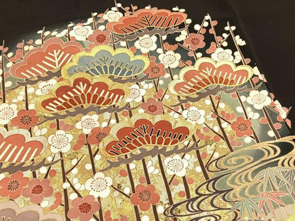 平和屋着物■豪華黒留袖 駒刺繍 松竹梅 暈し染め 金彩 正絹 逸品 BAAW4945hv