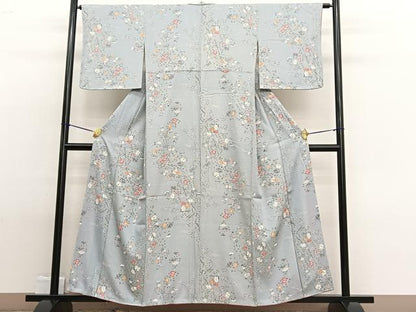 平和屋着物■上質な小紋　枝花文　たたき染め　正絹　逸品　未使用　BAAW4969hv