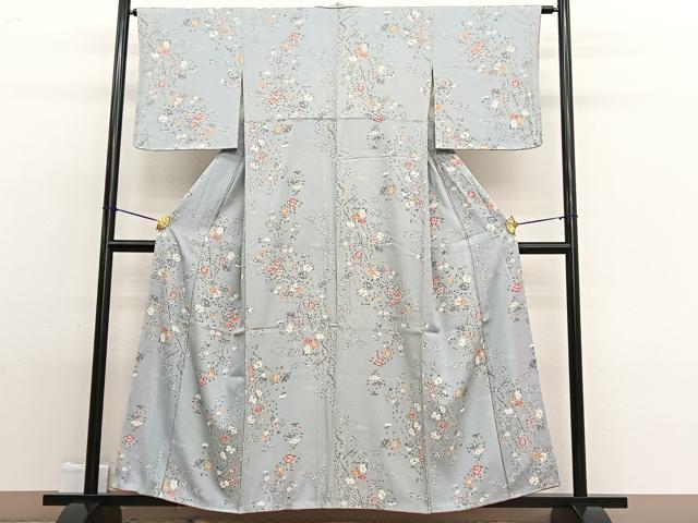 平和屋着物■上質な小紋　枝花文　たたき染め　正絹　逸品　未使用　BAAW4969hv