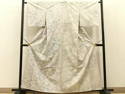 平和屋着物●都喜ヱ門 本場大島紬 白大島 9マルキ 流水花文 さが美扱い 藤絹織物謹製 正絹 逸品 BAAW5005hj
