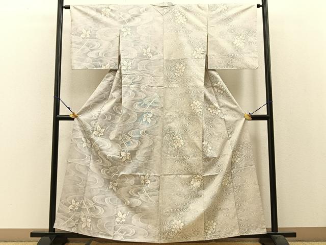 平和屋着物●都喜ヱ門 本場大島紬 白大島 9マルキ 流水花文 さが美扱い 藤絹織物謹製 正絹 逸品 BAAW5005hj