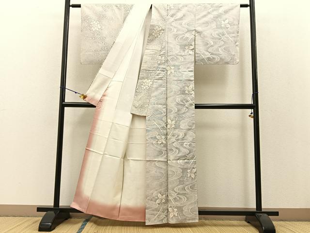平和屋着物●都喜ヱ門 本場大島紬 白大島 9マルキ 流水花文 さが美扱い 藤絹織物謹製 正絹 逸品 BAAW5005hj