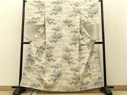 平和屋着物●眞綿結城紬 風景文 証紙付き 正絹 逸品 未使用 BAAW5010hj