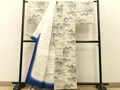平和屋着物●眞綿結城紬 風景文 証紙付き 正絹 逸品 未使用 BAAW5010hj