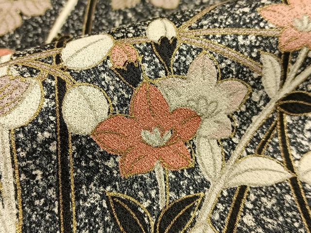 ［4398］訪問着 たたき染 流水草花霞文 金彩 正絹 着物 袷 黒 4398］訪問着 たたき染 流水草花霞文 金彩 正絹 着物 袷 黒の通販 by