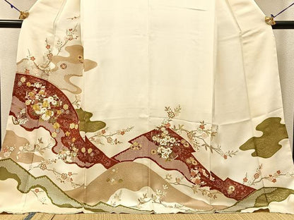 平和屋着物●十日町 名門青柳謹製　訪問着　駒刺繍　重ね山鹿の子枝花文　金彩　京都きもの友禅扱い ロング丈 正絹 逸品 未使用 BAAW5017hj