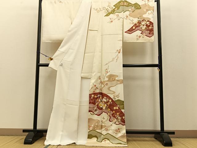 平和屋着物●十日町 名門青柳謹製　訪問着　駒刺繍　重ね山鹿の子枝花文　金彩　京都きもの友禅扱い ロング丈 正絹 逸品 未使用 BAAW5017hj