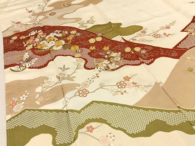 平和屋着物●十日町 名門青柳謹製　訪問着　駒刺繍　重ね山鹿の子枝花文　金彩　京都きもの友禅扱い ロング丈 正絹 逸品 未使用 BAAW5017hj