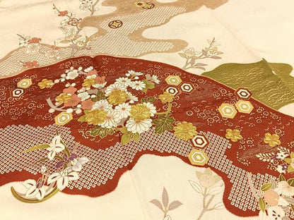 平和屋着物●十日町 名門青柳謹製　訪問着　駒刺繍　重ね山鹿の子枝花文　金彩　京都きもの友禅扱い ロング丈 正絹 逸品 未使用 BAAW5017hj