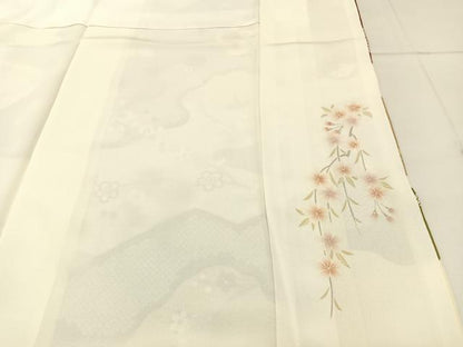平和屋着物●十日町 名門青柳謹製　訪問着　駒刺繍　重ね山鹿の子枝花文　金彩　京都きもの友禅扱い ロング丈 正絹 逸品 未使用 BAAW5017hj