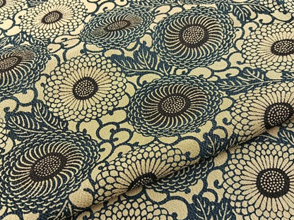 平和屋着物●上質な小紋　藍　型染め　古代菊　鬼しぼ縮緬　正絹　逸品　BAAW5019hj