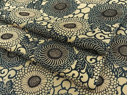 平和屋着物●上質な小紋　藍　型染め　古代菊　鬼しぼ縮緬　正絹　逸品　BAAW5019hj