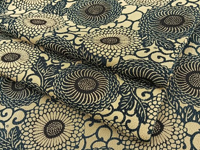 平和屋着物●上質な小紋　藍　型染め　古代菊　鬼しぼ縮緬　正絹　逸品　BAAW5019hj