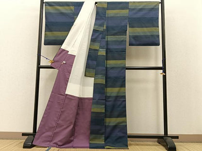 平和屋着物●絲藝苑　上島洋山　紬　横段文　ますいわ屋扱い　正絹　逸品　BAAW5020hj