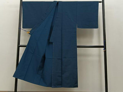 平和屋着物●男性　紬　色無地　高麗納戸色　正絹　逸品　未使用　BAAW5021hj