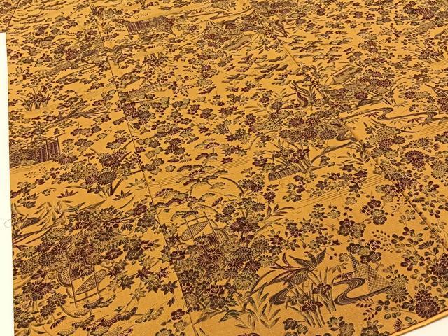 平和屋着物●結城紬　花園小紋　流水花鳥文　証紙付き　正絹　逸品　BAAW5024hj