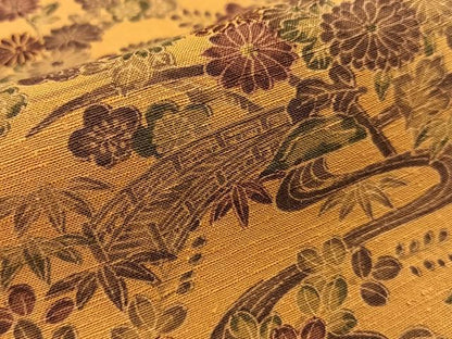 平和屋着物●結城紬　花園小紋　流水花鳥文　証紙付き　正絹　逸品　BAAW5024hj