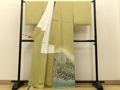 平和屋着物●高級染元　粋峰　林芳夫　京加賀友禅　色留袖　飛鶴風景花文　暈し染め　正絹　逸品　BAAW5026hj