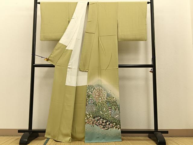 平和屋着物●高級染元　粋峰　林芳夫　京加賀友禅　色留袖　飛鶴風景花文　暈し染め　正絹　逸品　BAAW5026hj