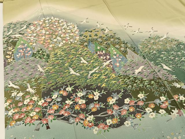平和屋着物●高級染元　粋峰　林芳夫　京加賀友禅　色留袖　飛鶴風景花文　暈し染め　正絹　逸品　BAAW5026hj
