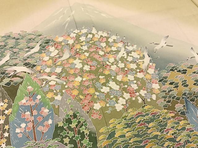 平和屋着物●高級染元　粋峰　林芳夫　京加賀友禅　色留袖　飛鶴風景花文　暈し染め　正絹　逸品　BAAW5026hj