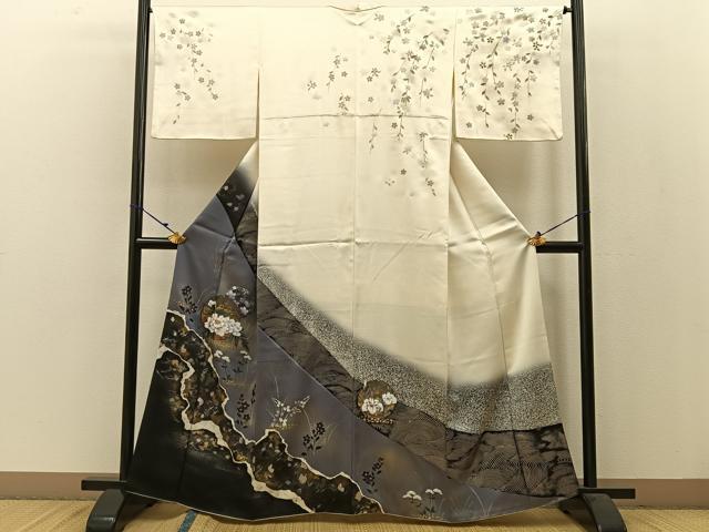 平和屋着物●訪問着　雪輪花文　暈し染め　金銀彩　正絹　逸品　BAAW5028hj