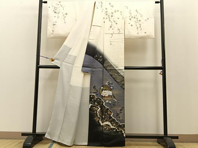 平和屋着物●訪問着　雪輪花文　暈し染め　金銀彩　正絹　逸品　BAAW5028hj