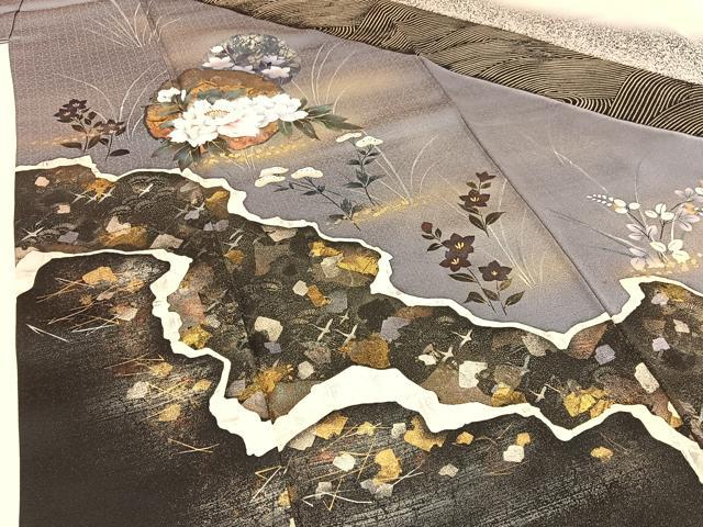 平和屋着物●訪問着　雪輪花文　暈し染め　金銀彩　正絹　逸品　BAAW5028hj