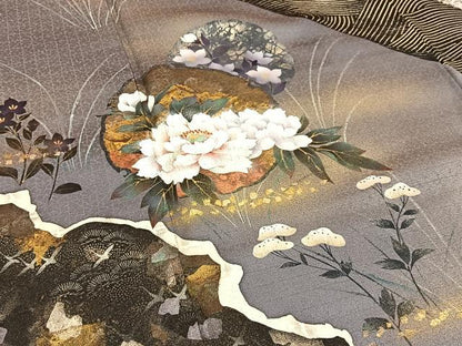 平和屋着物●訪問着　雪輪花文　暈し染め　金銀彩　正絹　逸品　BAAW5028hj